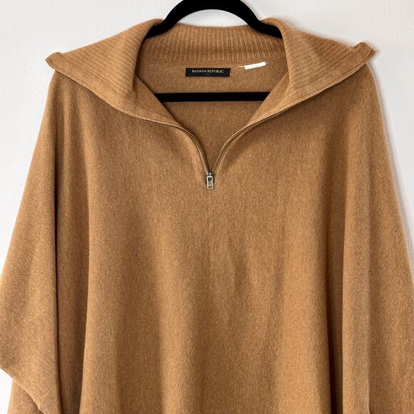 Banana Republic Oversized Knit Poncho Sweater Camel Quarter Zip Pre-Loved - Picture 3 of 12